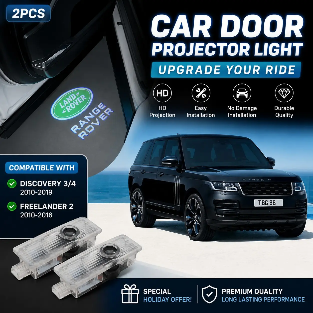 💡🚗2PCS Car Door Logo Projector Light for Land Rover Discovery 3/4 Freelander 2 HD Welcome Courtesy Lamp Door Courtesy Lights Plug & Play No Wiring