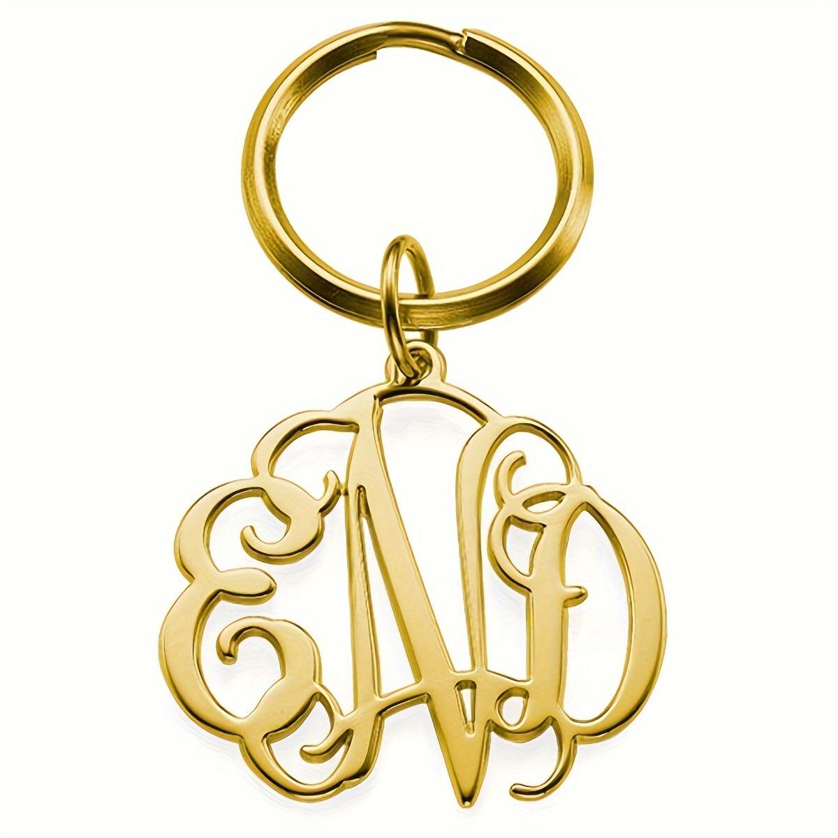 A Custom Letter Keychain Without a Chain - Elegantly Intertwined Letter Design, Unisex Heavy-Duty Key Ring - Perfect for Weddings, Anniversaries, And Birthday Gifts - Goldene Name Tag Pendant, Made of Stainless Steel, a Wedding Keepsake