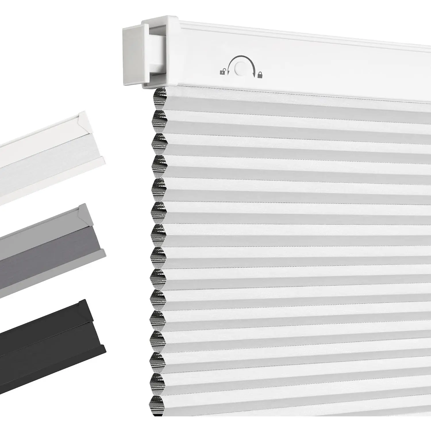 Allesin Zen No Drill Blackout Cordless Cellular Honeycomb Blinds, Free Stop Pull Down Window Shades, Easy Install for Home & Office, White, 24" W x 36" H