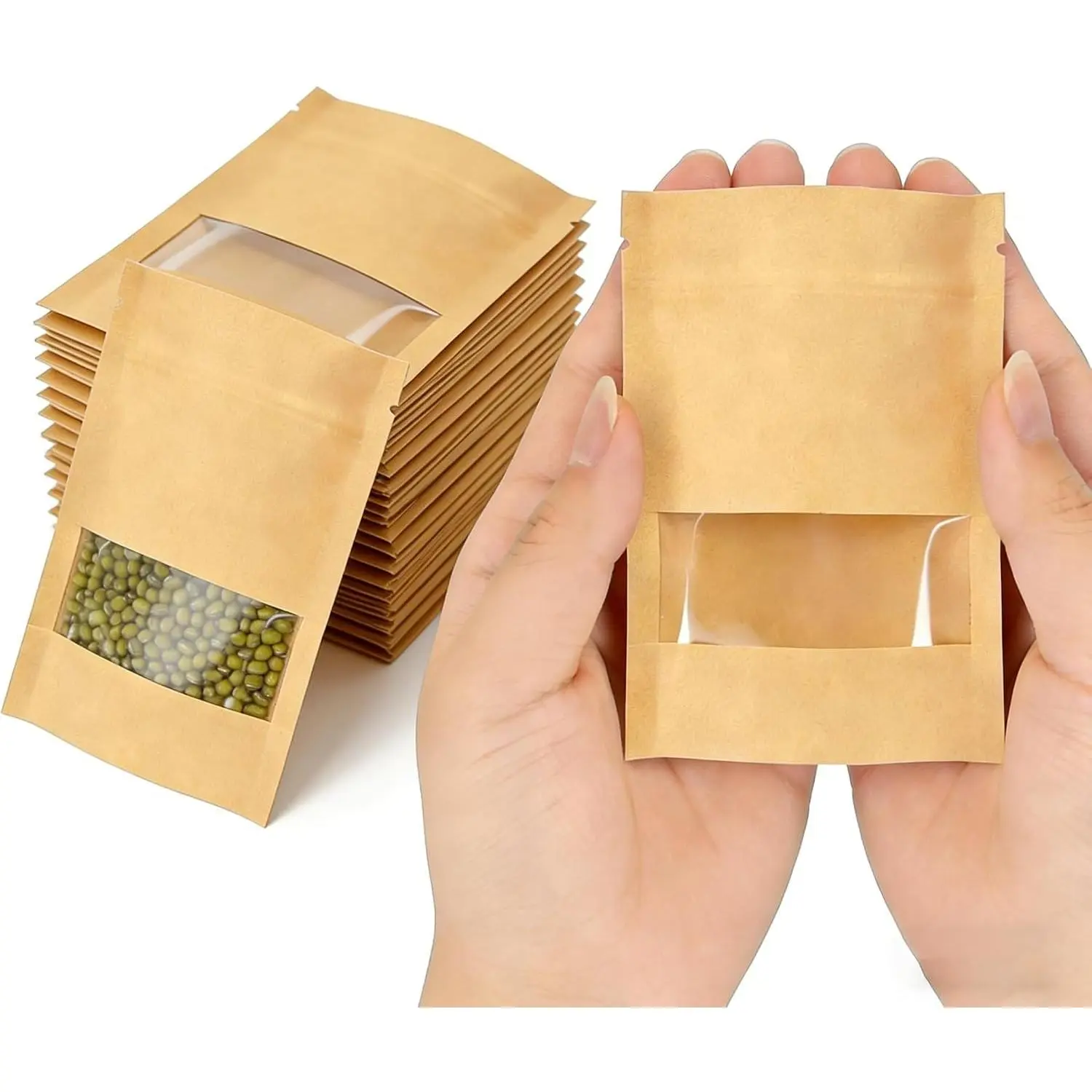 160 Pack 2.8 x 3.5 Inch Resealable Seed Envelopes with Clear Window | Small Brown Kraft Paper Envelopes for Seed Saving & Home Garden
