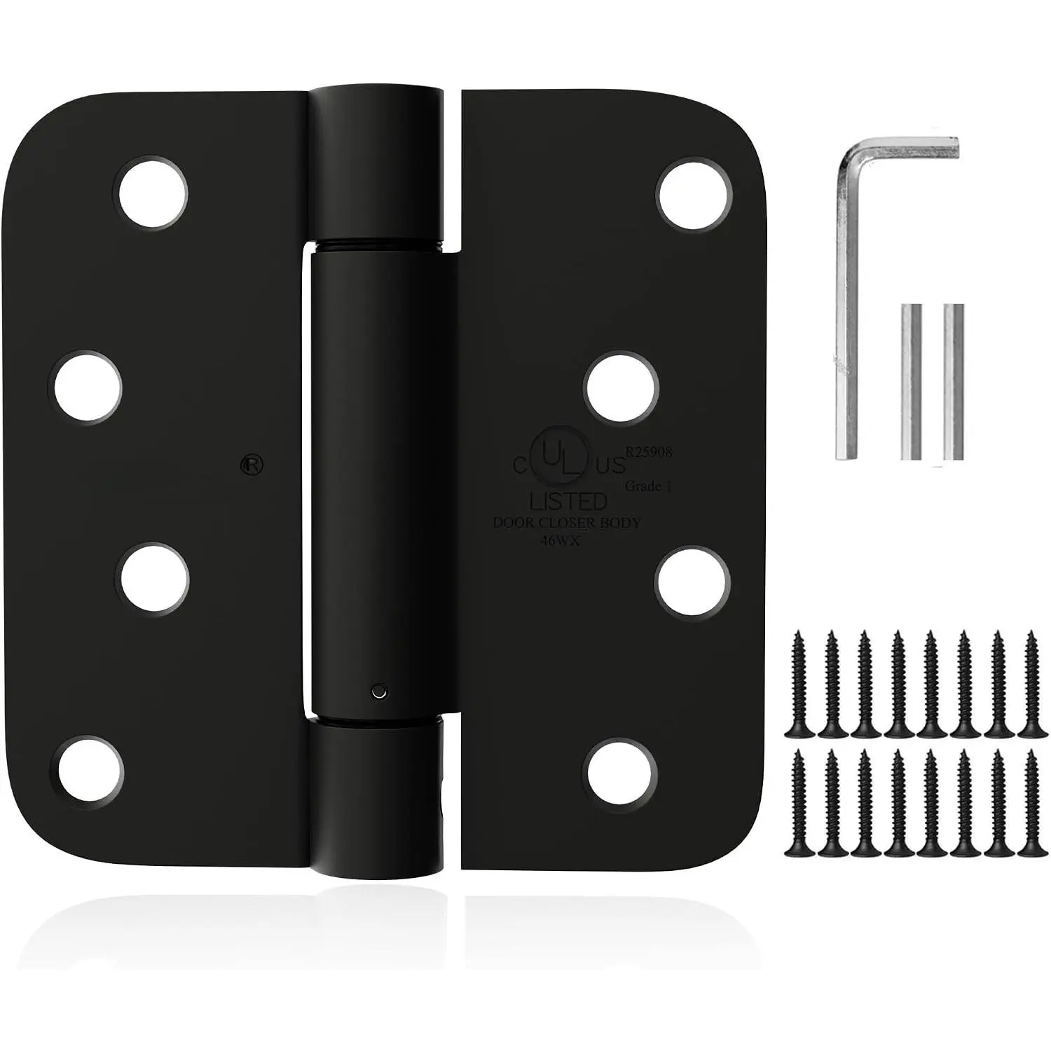 2 Pack Modern Matte Black Iron Self Closing Door Hinges 4 x 4 in Auto Self-Closing Hinge 5/8'' Radius Corners 8 Holes Adjustable Tension for Interior Door /4 to 2 inches Thick