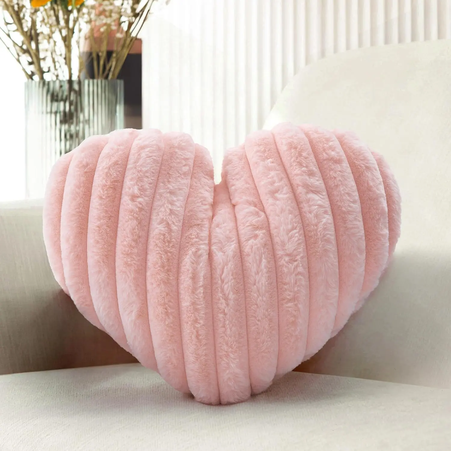 16 Inch Pink Heart Pillow Cute Decorative Throw Pillows for Bed| Heart, Soft Faux Plush, for Valentine Anniversary Gifts, for Girls,for Couch Bedroom Room Home Decor