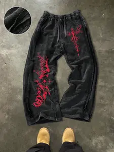 Men's Casual Loose Cotton Sports Pants, Dark Angel Print, Street Style, Drawstring Waist, Long/regular Length, Ideal for Outdoor & Holidays