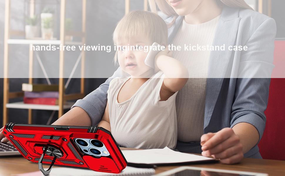 SunStory Compatible with iPhone 13 Pro Case with HD Screen Protector & Slide Camera Cover & Rotated Ring Kickstand, [Military-Grade] Phone Case for iPhone 13 Pro 6.1"(Red)