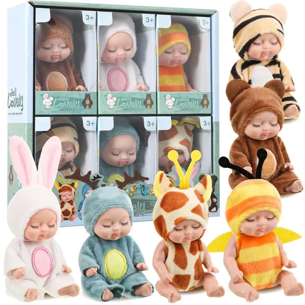 6Pcs Mini Simulation Sleeping Baby Dolls, Cute Doll Set with Clothes Accessories Birthday Gift for Kids Girls