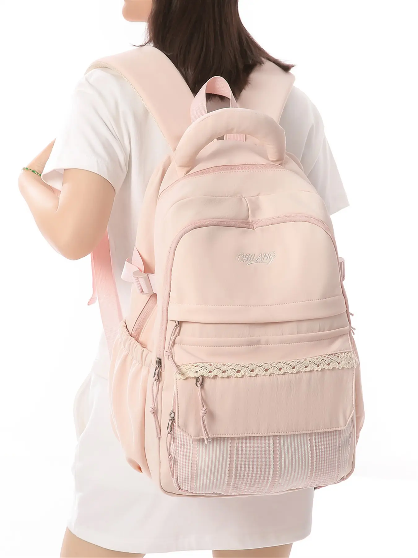High-Style Girls' Backpack, Anime Large Capacity, Floral Trim, Sweet Girl Style, Versatile School Bag, Backpack For School, Simple Casual Design, School Backpacks