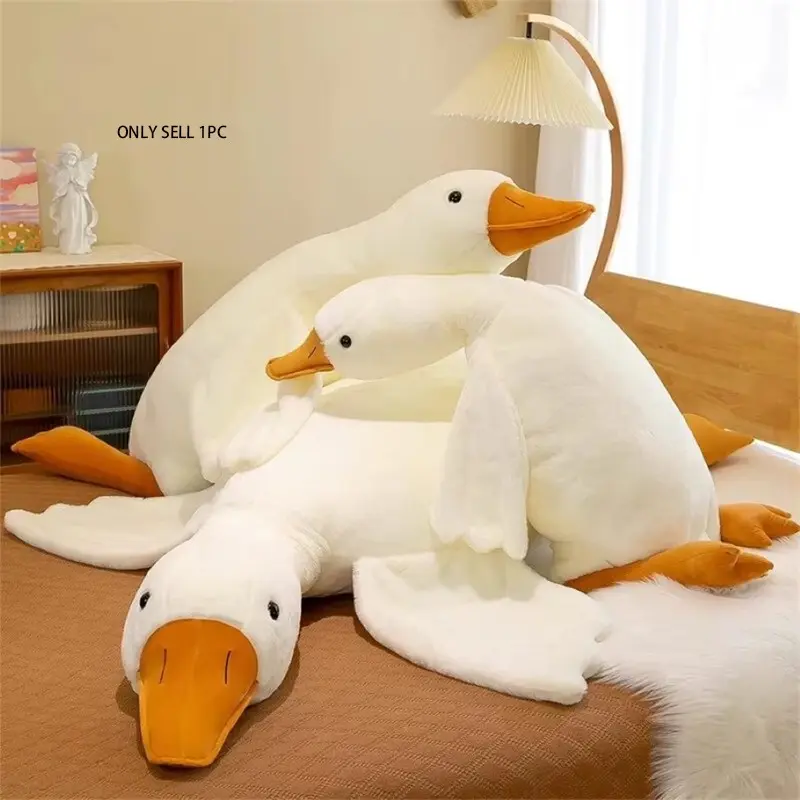 Super Soft Big White Goose Plush Pillow Long Lying Goose Stuffed Doll Leg Support Hugging Cushion Gift For Girls