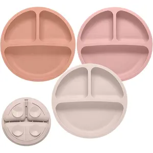Toddler Plates, 3 Pack Divided Suction Plates  Baby, Food Grade Silicone Baby Plates, BPA Free, Non-slip, Baby Led Weaning Supplies, Microwave & Dishwasher Safe New model