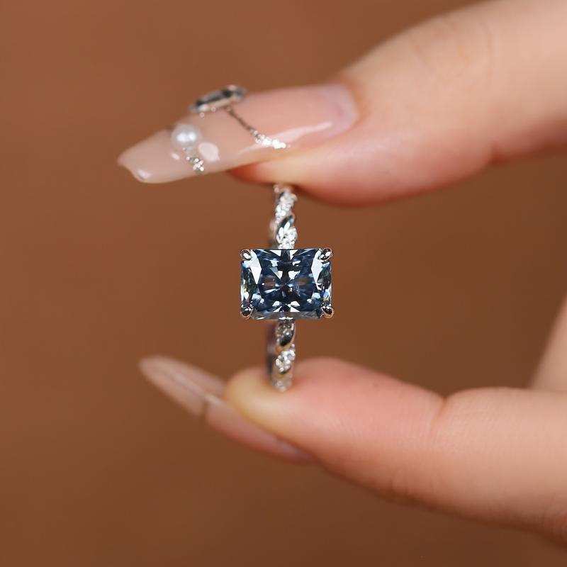 3carat Royal Blue Moissanite Bead Decor 925 Silver Ring, Birthday Gifts, For Daily Wear moon ring vancleef promisering