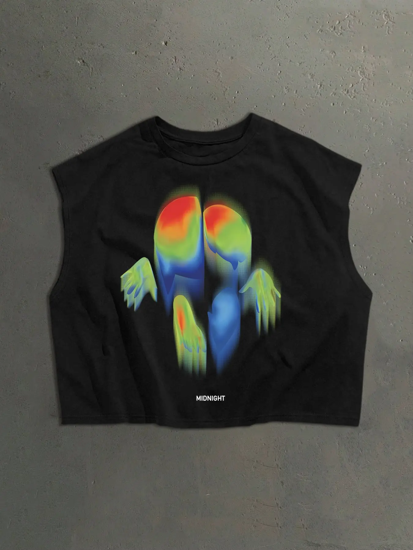 Men's Cropped Sleeveless Loose Tank Top, Thermal Heat Map Abstract Hand Print, Cyber Y2K Dark Streetwear Casual Vest for Men