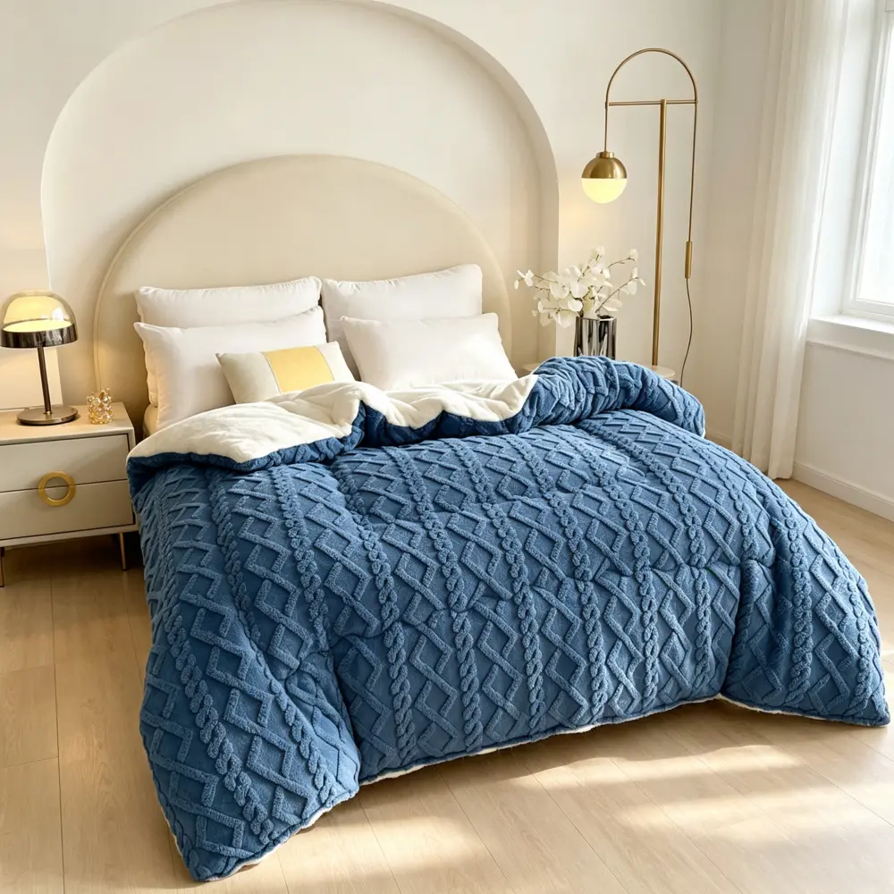 Tufted Textured Plush Comforter, Double‑Sided Thick Warm Comforter, All‑Season Fluffy Heavyweight Bedding for Year‑Round Use, Multiple Solid Color Options