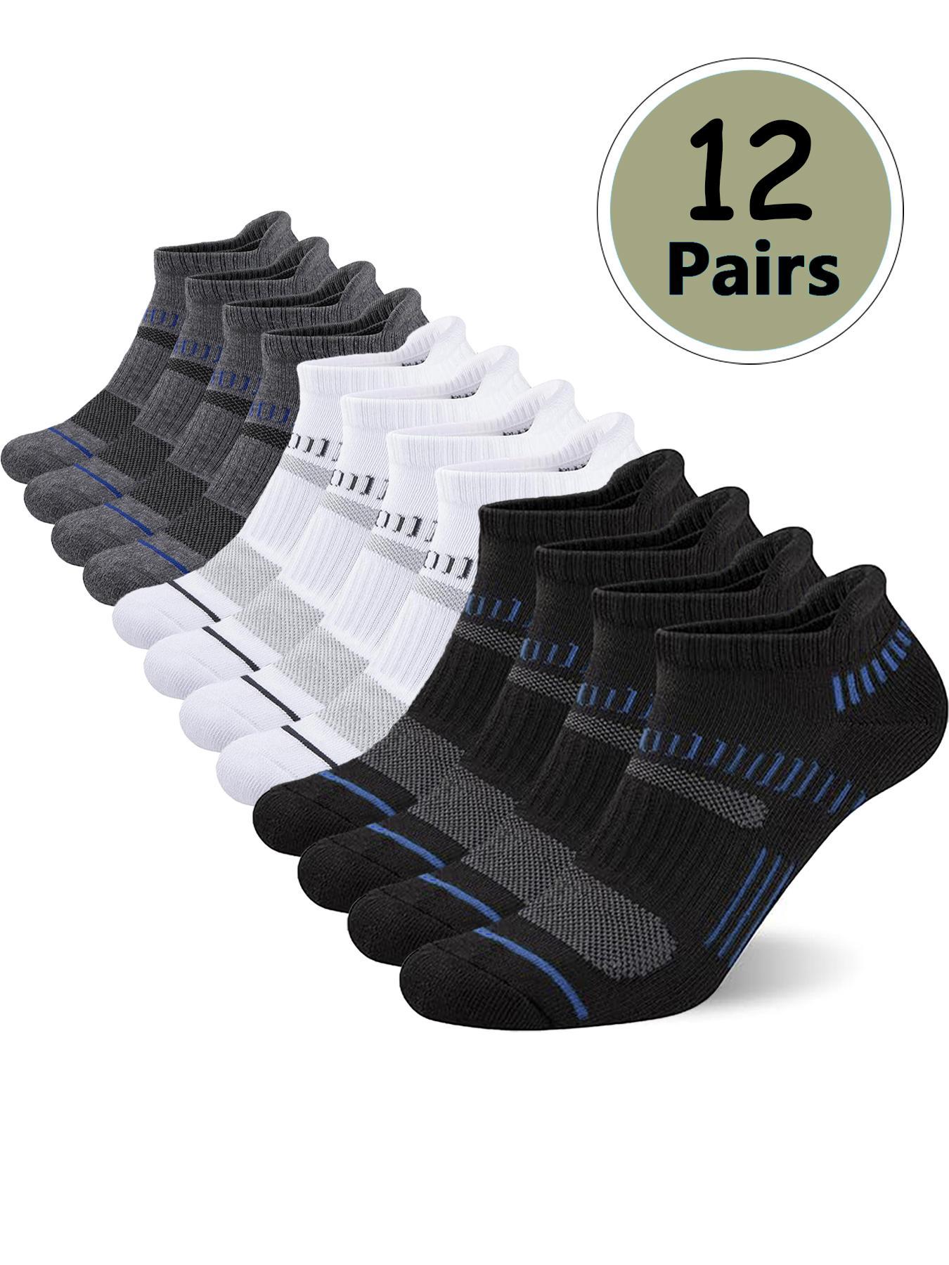 Men's 12 Pairs Stripe Print Ankle Socks, Moisture Wicking Athletic Socks, Soft Comfy Breathable Socks for Men, Breathable Fabric Socks