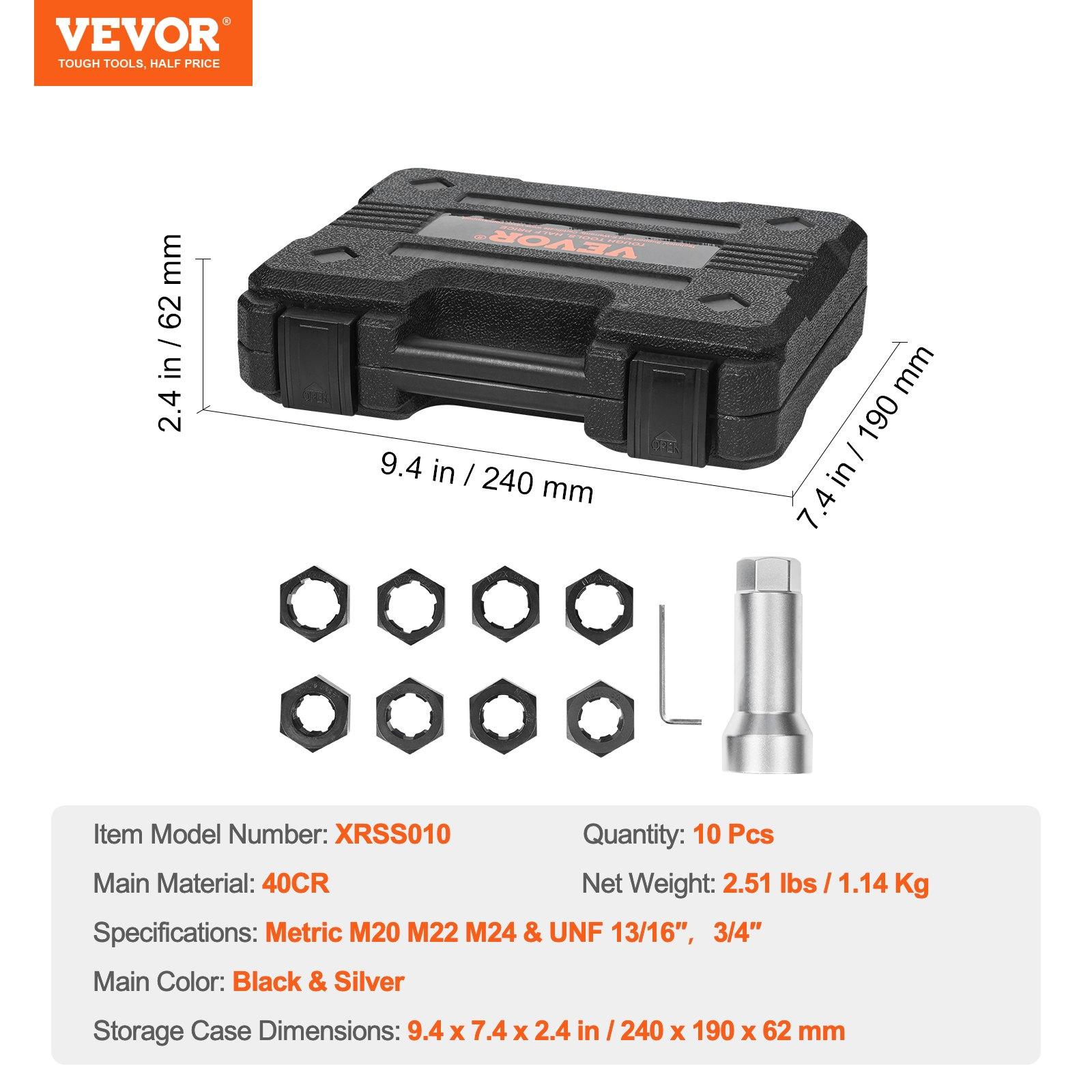 VEVOR 10-Piece Axle Spindle Thread Chaser Set, Metric M20 M22 M24 and UNF 13/16" 3/4" Thread Restorer Tool, Rethreading Tool Kit with Extension Bar, Hex Wrench, Storage Case, for Damaged Axle Spindles VEVOR 10-Piece Axle Spindle Thread Chaser Set, Metric M20 M22 M24 and UNF 13/16" 3/4" Thread Restorer Tool, Rethreading Tool Kit with Extension Bar, Hex Wrench, Storage Case, for Damaged Axle Spindles