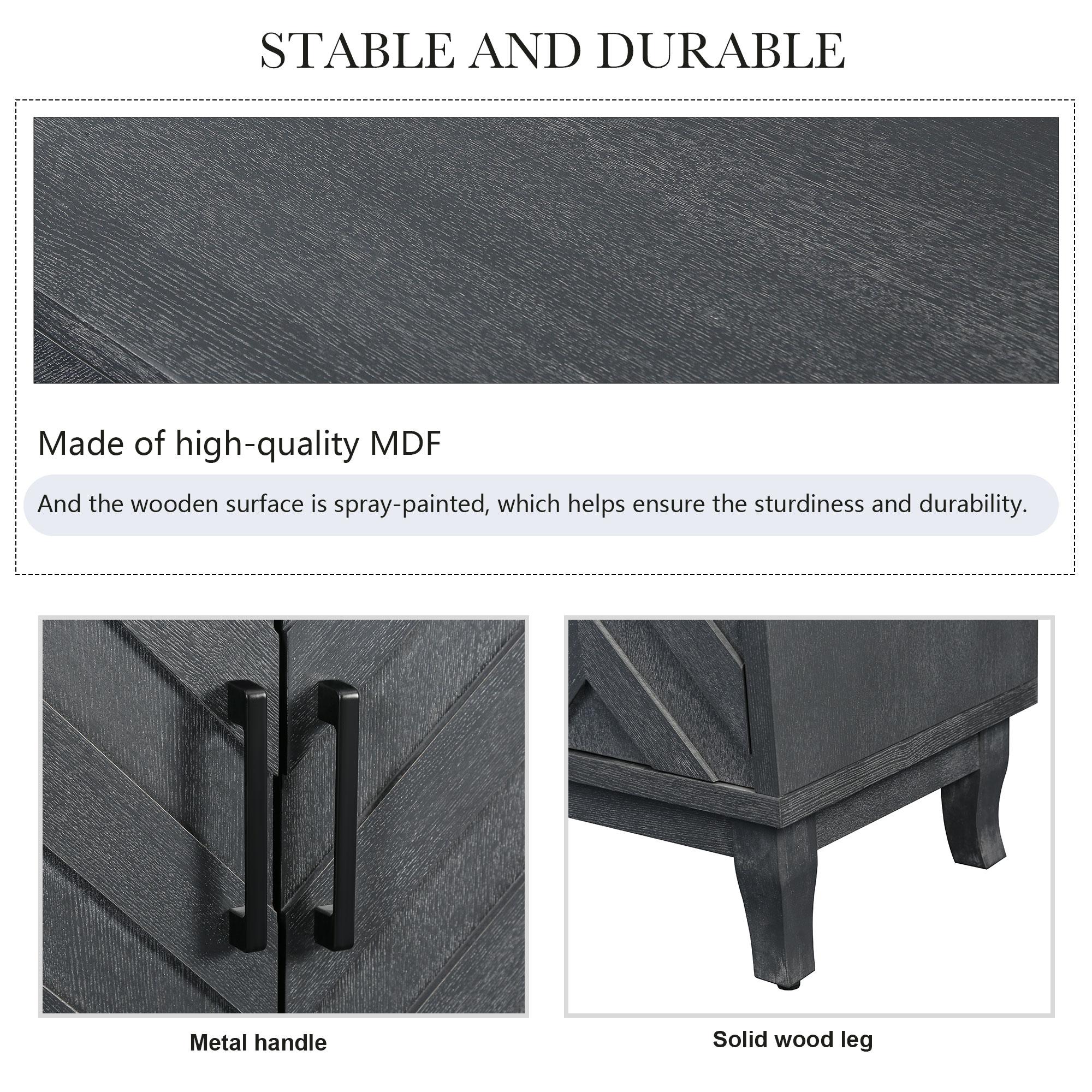 Stronger Vintage Style Buffet Cabinet, Lacquered Accent Storage 4 Door Wooden Cabinets,Thickened Sideboard Storage Cabinet for Entryway, Living Room,Taupe Grey   WL