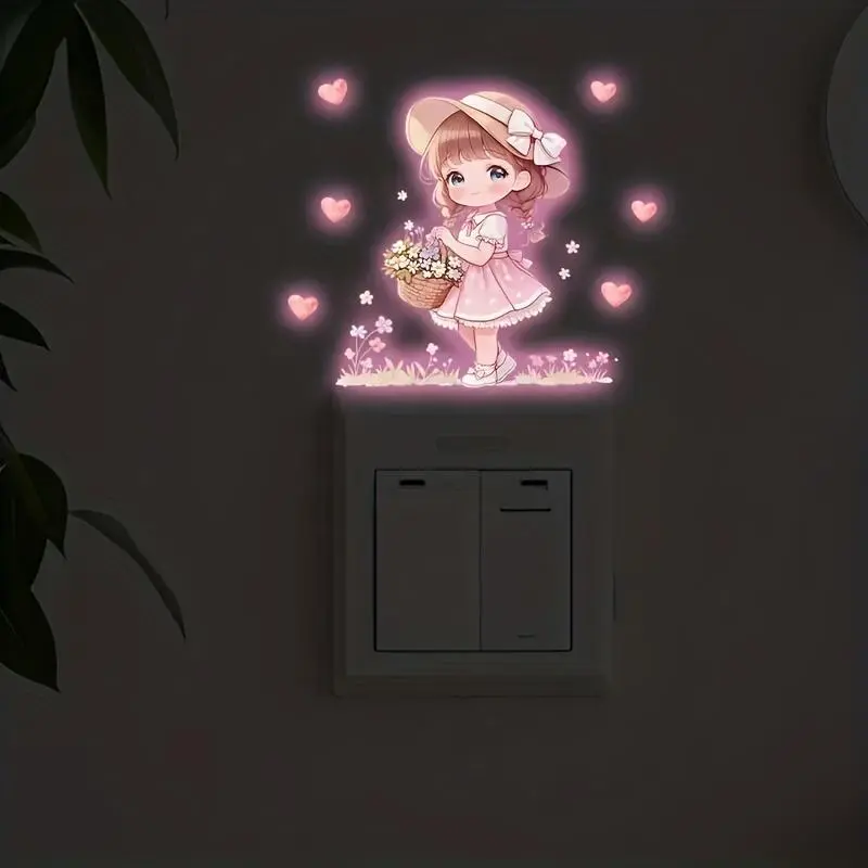 1pc PVC Glow-in-the-Dark Peel-and-Stick Switch Stickers - Modern Cartoon Decorative Plate Cover for Room Switches, Plug Sockets, Bedroom Night Use, Home Decor Decorative Stickers