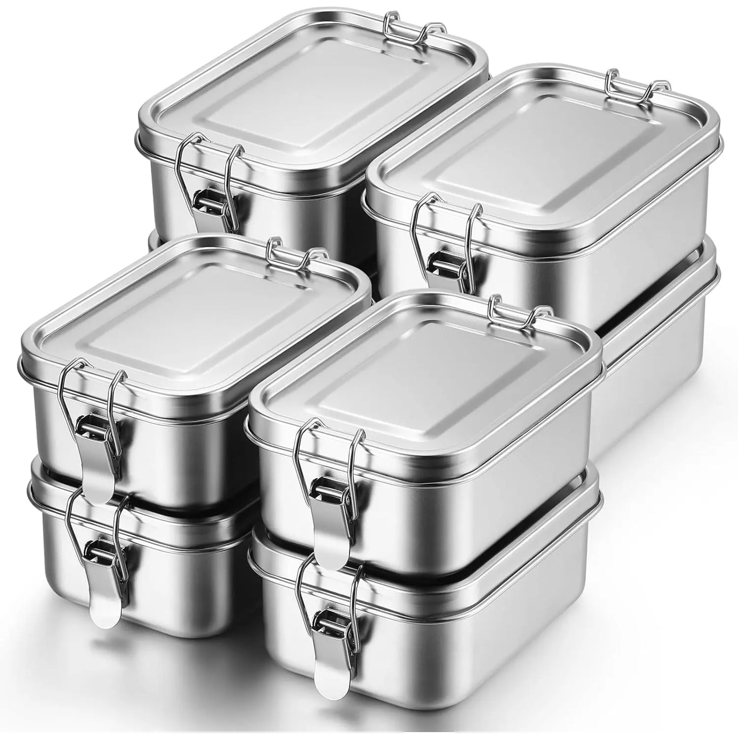 Pet Food Metal Containers 8-Pcs 550ml Stainless Steel Insulation Lunchboxes with Lockable Clips, Leak-Proof Smooth Lids, Reusable Dishwasher-Safe Portable Food Containers for Dogs & Cats