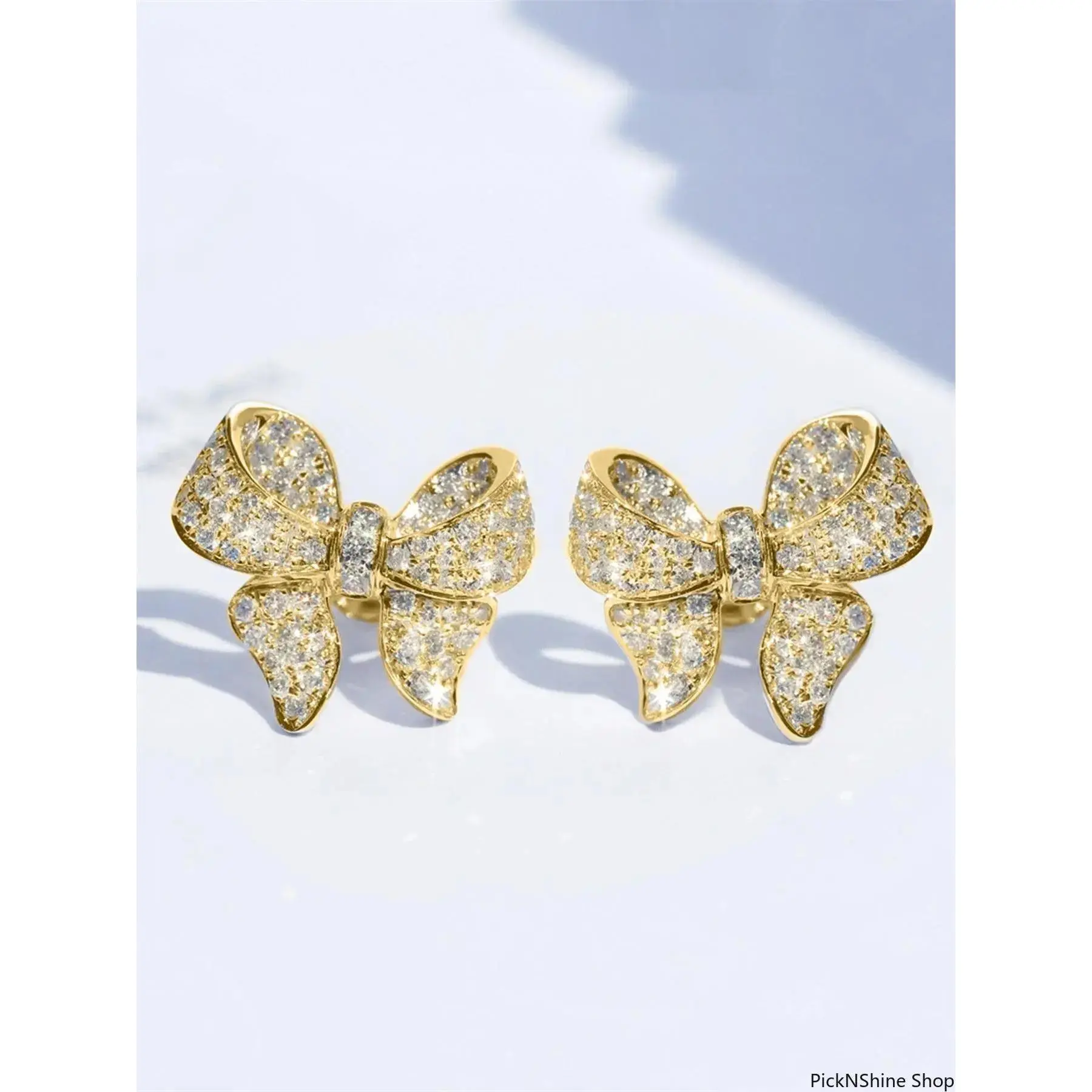 Gold-Tone Pave CZ Bow Stud Earrings for Women, Elegant Sparkling Trendy Jewelry for Daily Wear and Gifting, Earrings Jewelry, Fashionable Jewelry Accessories