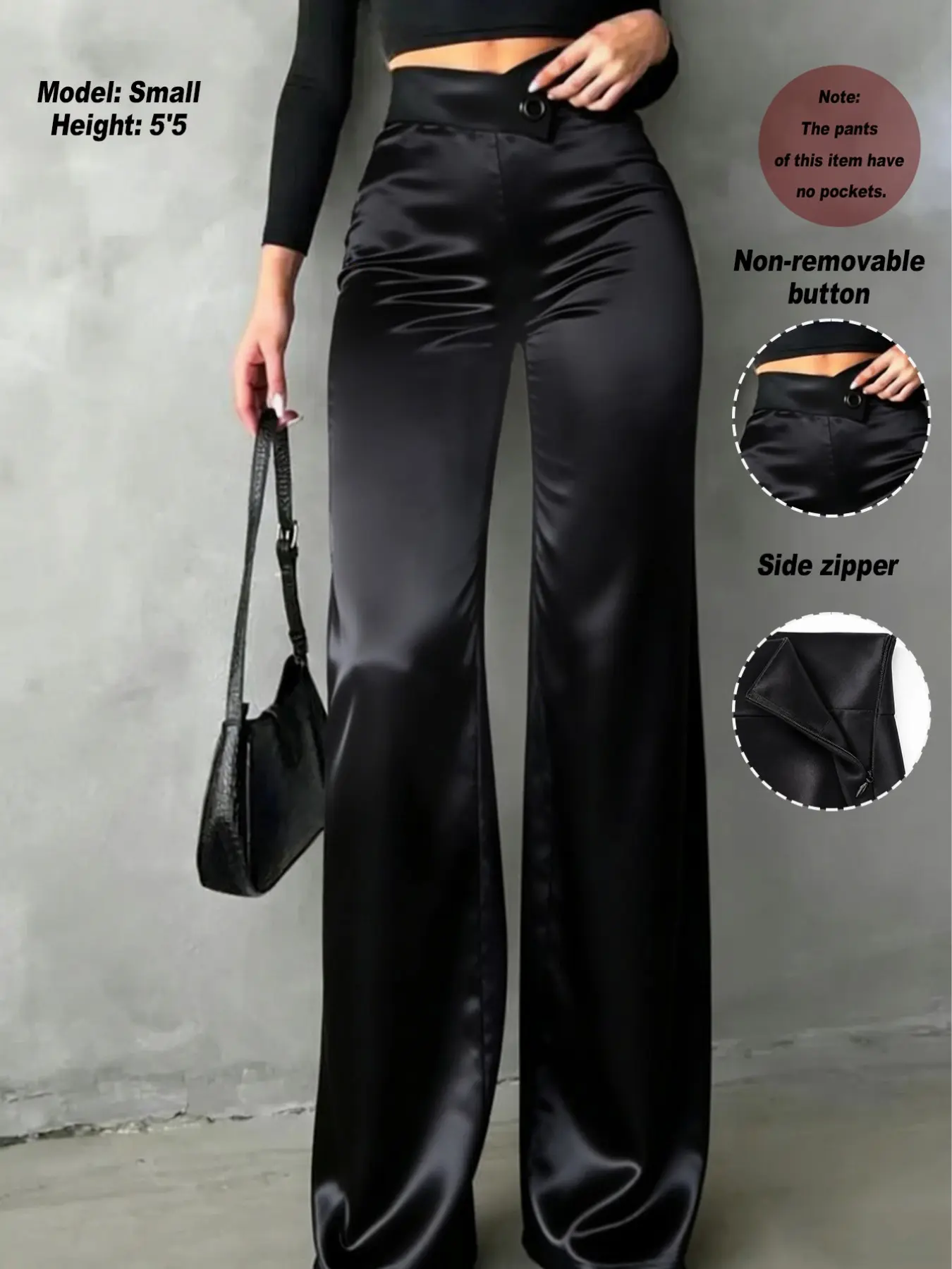 Women's Satin Smooth Straight Leg Pants, Trouser, Irregular V Waistline, Casual Fitted Long Pants, Perfect for Daily Wear, Office, Dates, Holidays, Womenswear