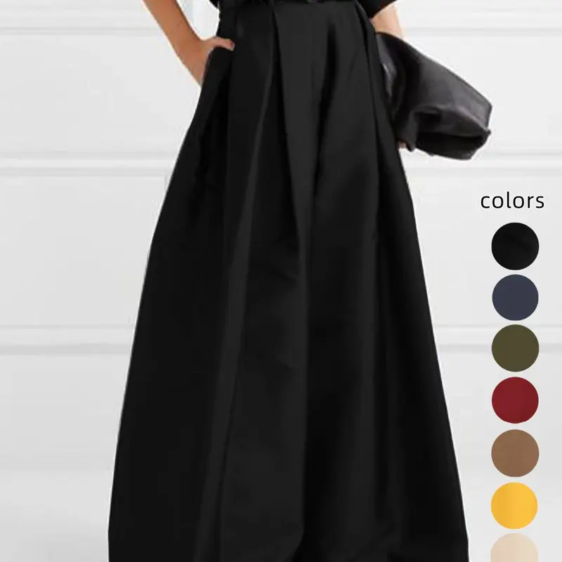 【Black Friday】Women's Solid Basic Pleated High Waist Wide Leg Pants, Casual Comfy Pocket Trousers for Daily Wear, Ladies Bottoms for All Seasons