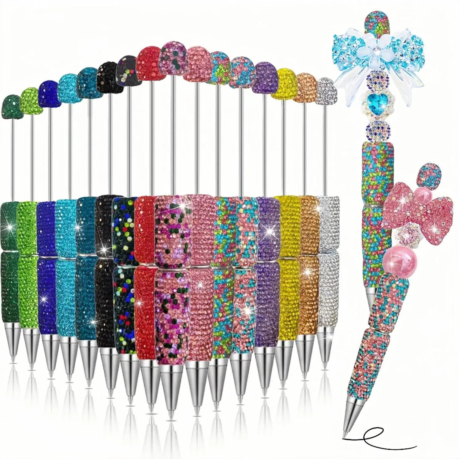 16 count Glitter Beadable Pen Full Rhinestone Fancy Pens for Beads Cute Journalling Pens for Women Fun Bling Ballpoint Pens Tween girls Gifts Trendy Stuff