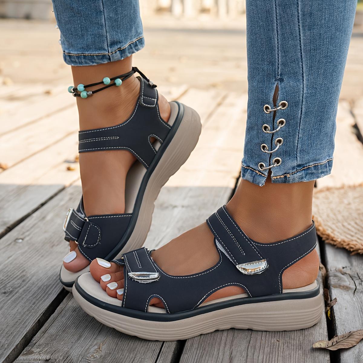 Women'S Premium Adjustable Strap Platform Sandals |   Elegant, Comfortable Orthopedic Summer Casual Open-Toe Walking Shoes, High-Quality Breathable And Non-Slip Fashion Footwear With Microfiber Upper And Sole, Women Shoes