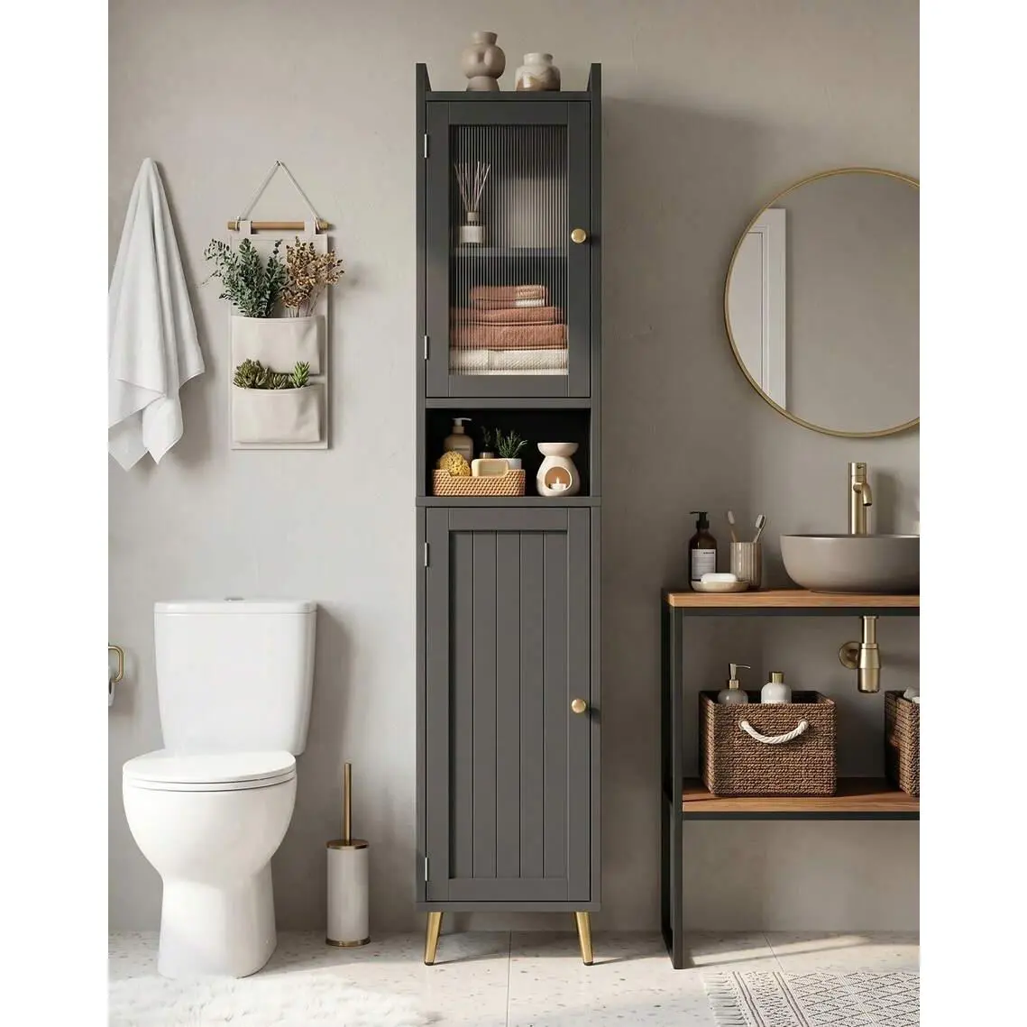69.1"H Freestanding Slim Storage Cabinet – 6-Tier Adjustable Shelving With Double Doors – Versatile Organizer For Bathroom, Kitchen, Living Room, Compact Areas,Black,chabuildreark,farmhouse,coffee bar cabinet,lockable,,drawer,dresser,,uni,j,loa,hall,tree,