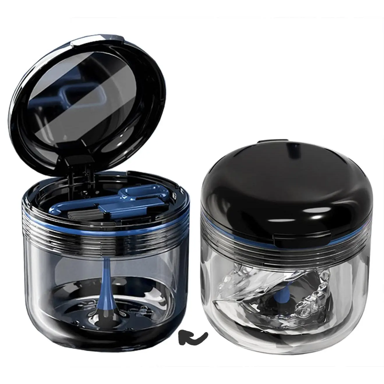 Compact Plastic Oral Denture Retainer Bath Case with Mirror - Leak-Proof Cleansing Container, Dental Nightguard Storage Holder with Strainer Basket