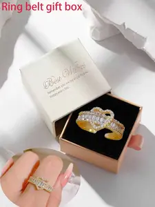 A permanent love heart brick ring gift box, adjustable series with full diamond heart design, unisex suitable for couples and gifting, permanent ring, permanent wedding ring.