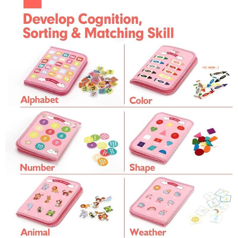 Felt Learning Board Set with Unicorn Design, Portable Interactive Multi-Page Cloth Book for Age 3+, Parent-Child Learning Activities, Visual Learning Tools