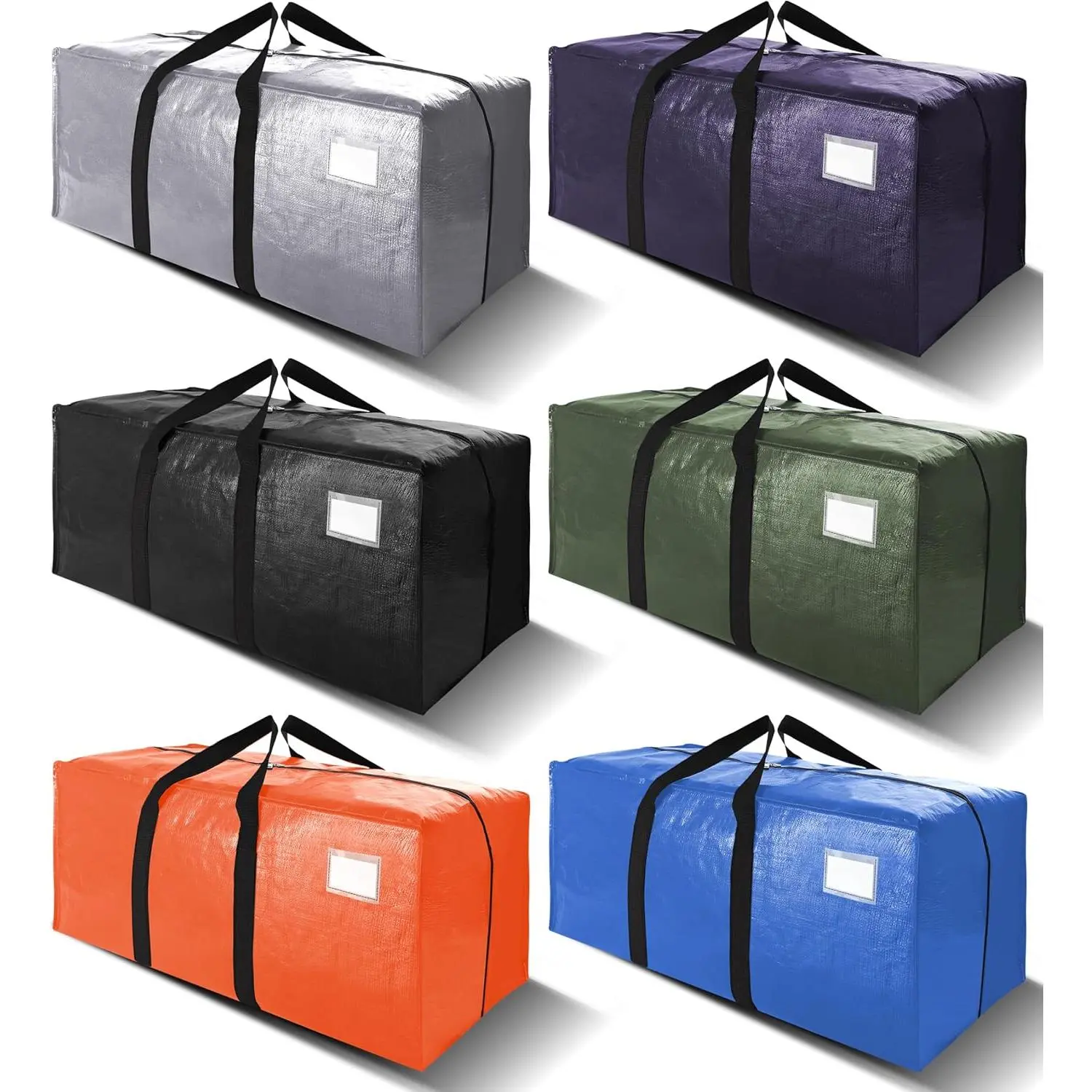 Heavy Duty Extra Large Moving Bags W/Backpack Straps - Strong Handles & Zippers, Storage Totes For Space Saving, Fold Flat, Alternative to Box and Bin (Set of 6, Multicolor)