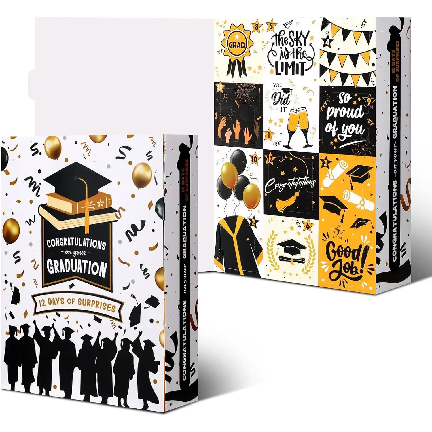 Graduation Countdown Calendar  Box 12 Days 2026 Graduation  Box with Filling Raffia Large Inner Boxes Fill It Yourself Empty Boxes for Graduates Her Him High School College(Black)