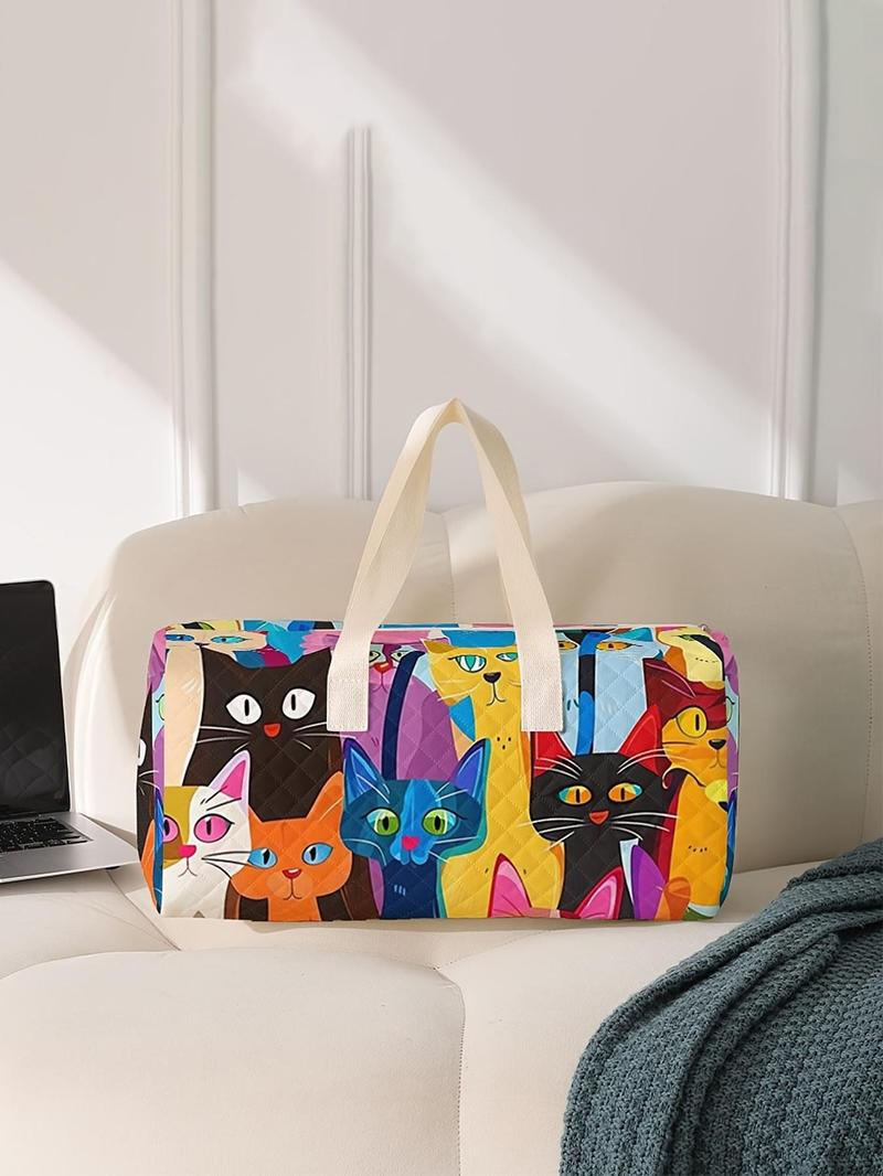 Cat Pattern Travel Bag, Large Capacity Travel Duffle, Portable Overnight Stylish Travel Bag, Yoga Training Bag, Portable Crossbody Bag with Shoe Storage, Traveling Bag