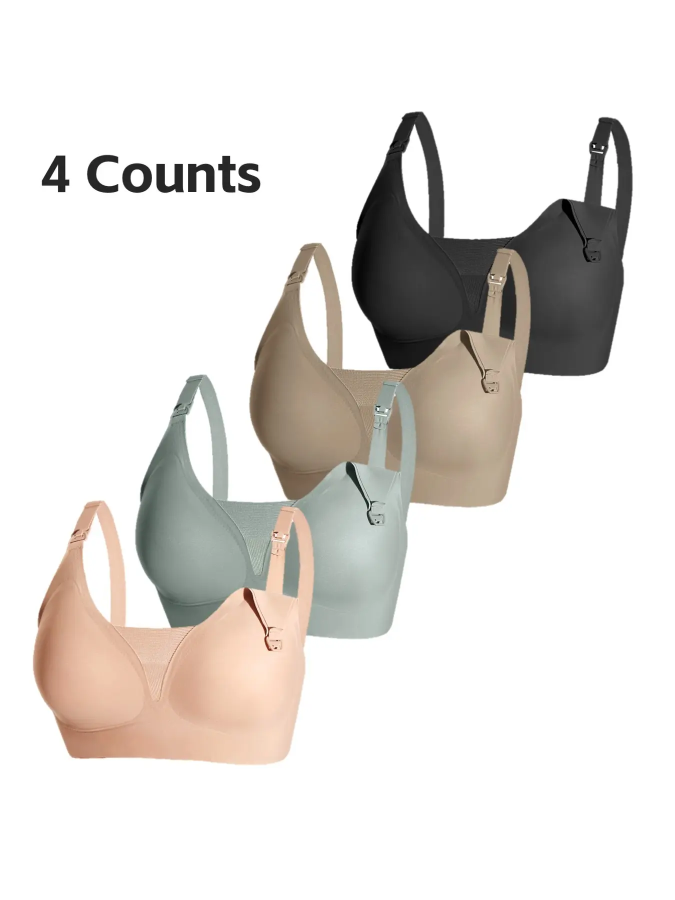4-Piece Jelly Comfort Nursing Bra Set, Ultra-Soft Pregnancy & Breastfeeding Maternity Underwear Wireless Bras, No Underwire Support, Elegant Adjustable Strap Design