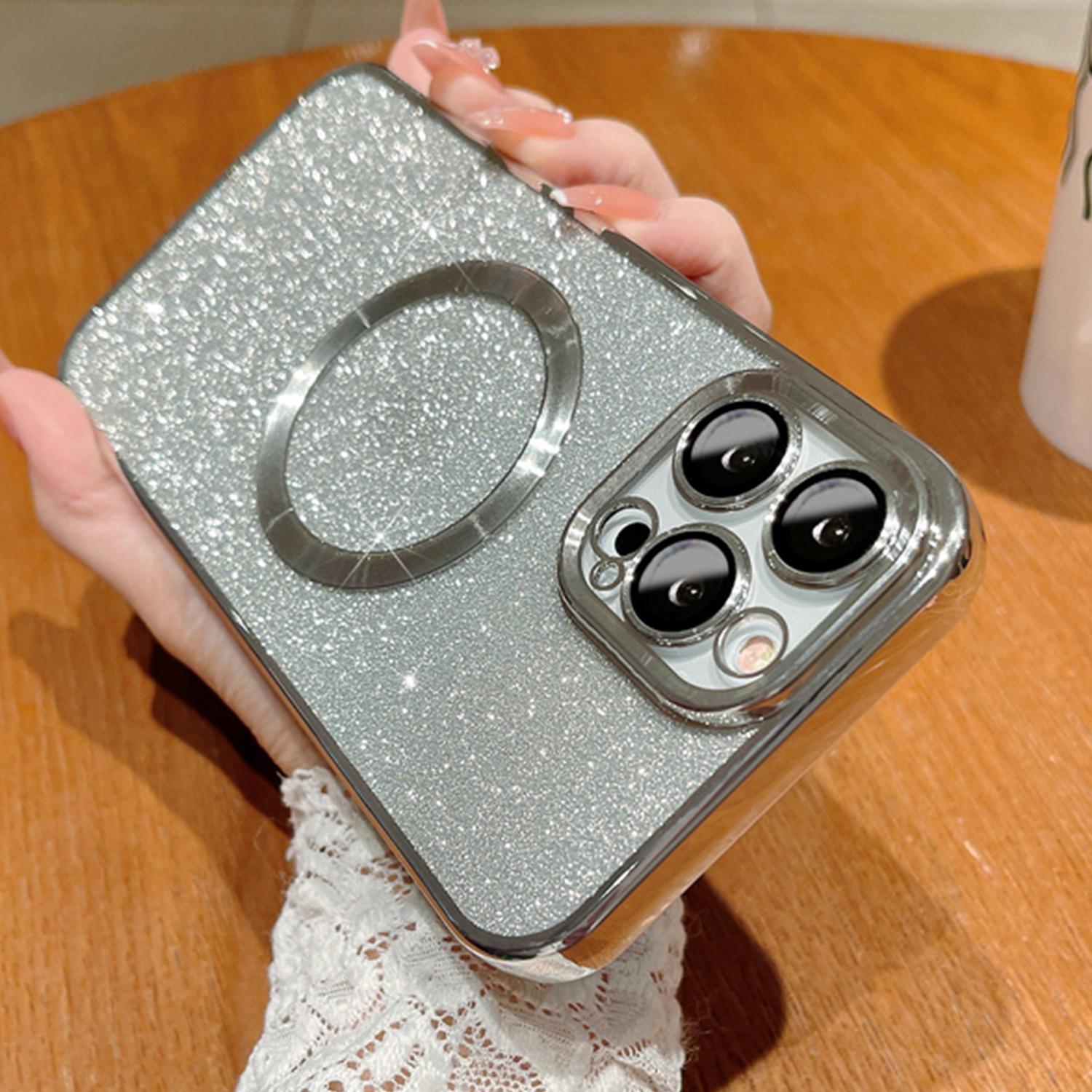 MagSafe Case For iPhone 16 Pro Max 15 14 13 Compatible with Magnetic Charging Bling Glitter Case Plating Bumper with Camera Lens Cover