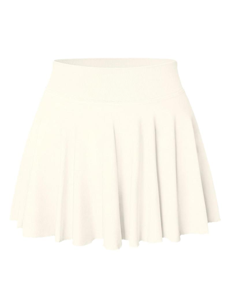 Women's Solid Color 2 in 1 High Waist Sports Skort, Comfy Breathable Skort for Tennis Golf, Ladies Sportswear for All Seasons Lightweight Athletic Skirts