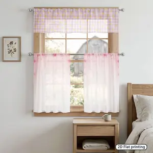 3pcs exquisite floral grid star transparent curtains, semi transparent polyester pole pocket design screen curtains, transparent privacy window treatment for kitchen, living room, bedroom and home decoration, Interior Decorations, machine washable