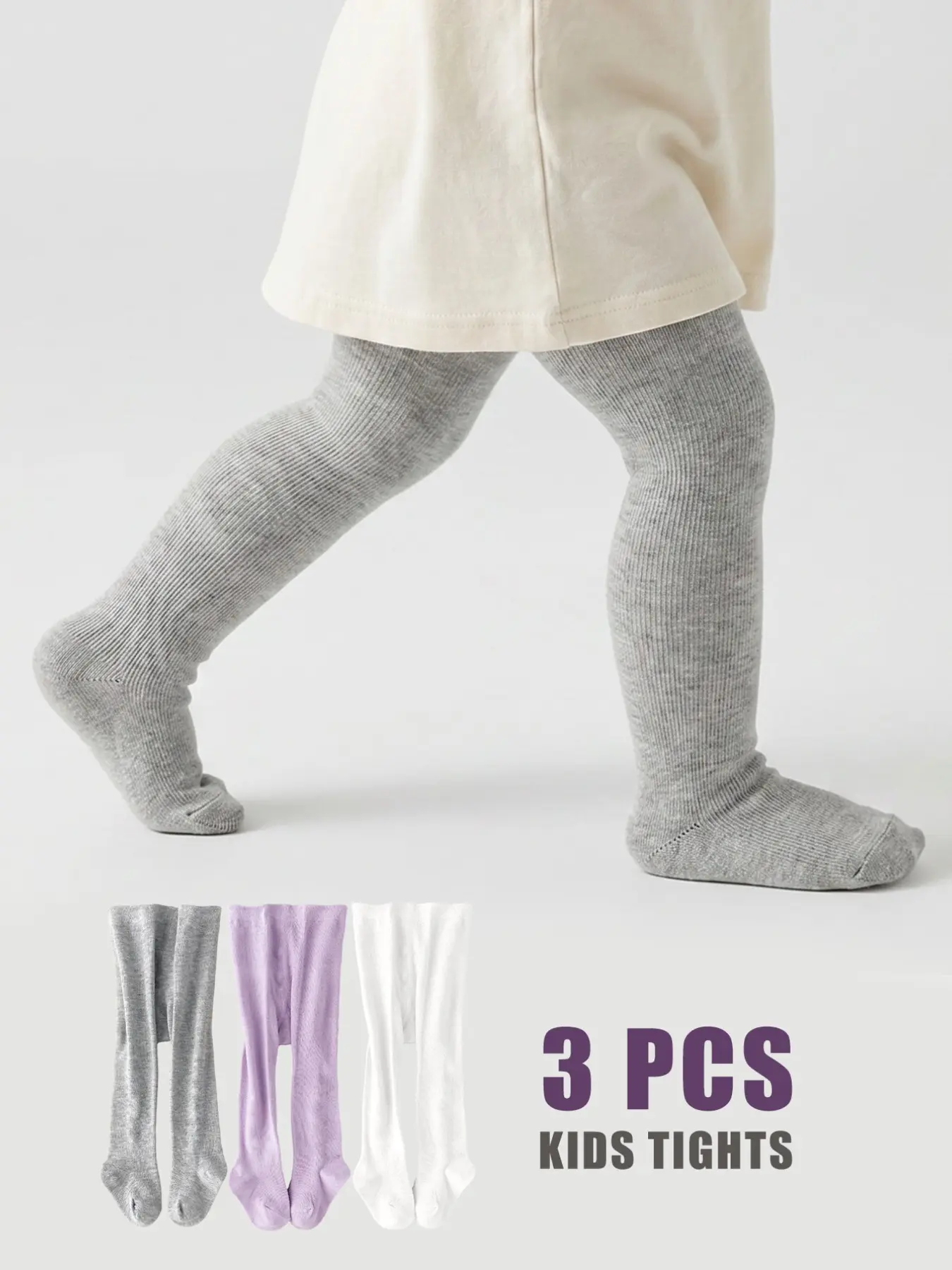 3 PCS Baby Toddler Footed Leggings  Girls Basic Solid Tights Comfort Stretch Everyday