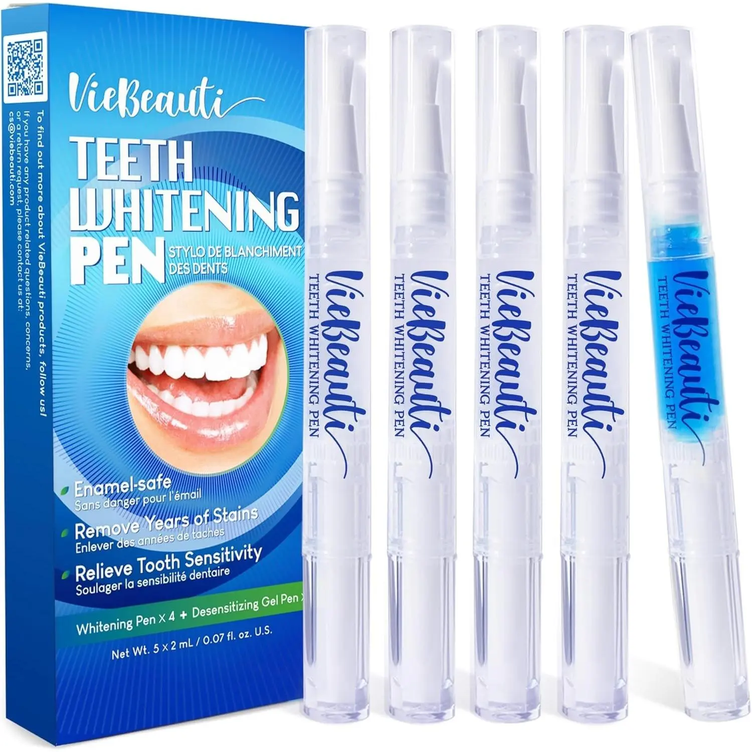 Teeth Whitening Pen Gel Kit - 5 Pack 35% Carbamide Peroxide Gel, Gentle Daily Oral Brush-Applicable Stain Remover, No Sensitivity, Remineralizing, Mint Flavor, Brighter Smile in 2 Weeks