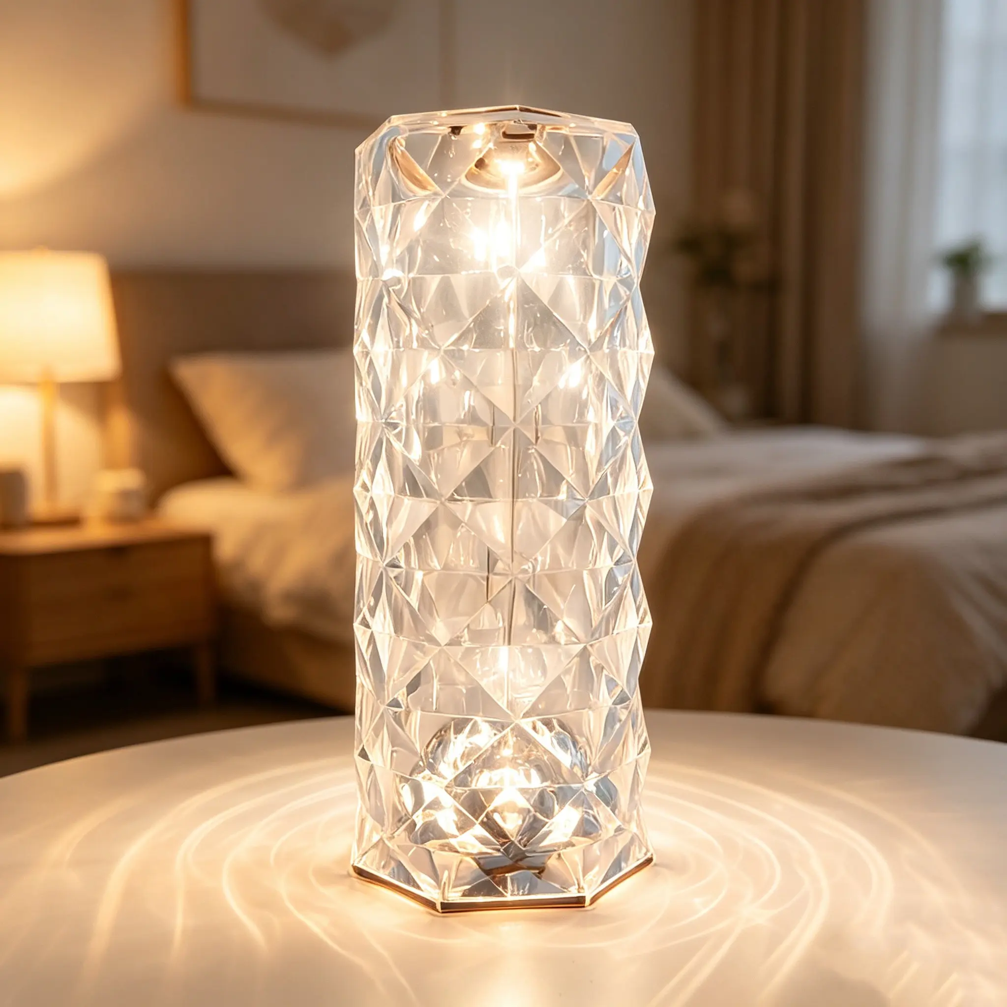 Portable Crystal Desk Lamp, Touch Control Rechargeable LED Night Light, Bedroom Bedside Lamp, Room Decorative Lamp, Suitable for Living Room, Kitchen, Dining Room, Dormitory, Home Decor Lighting