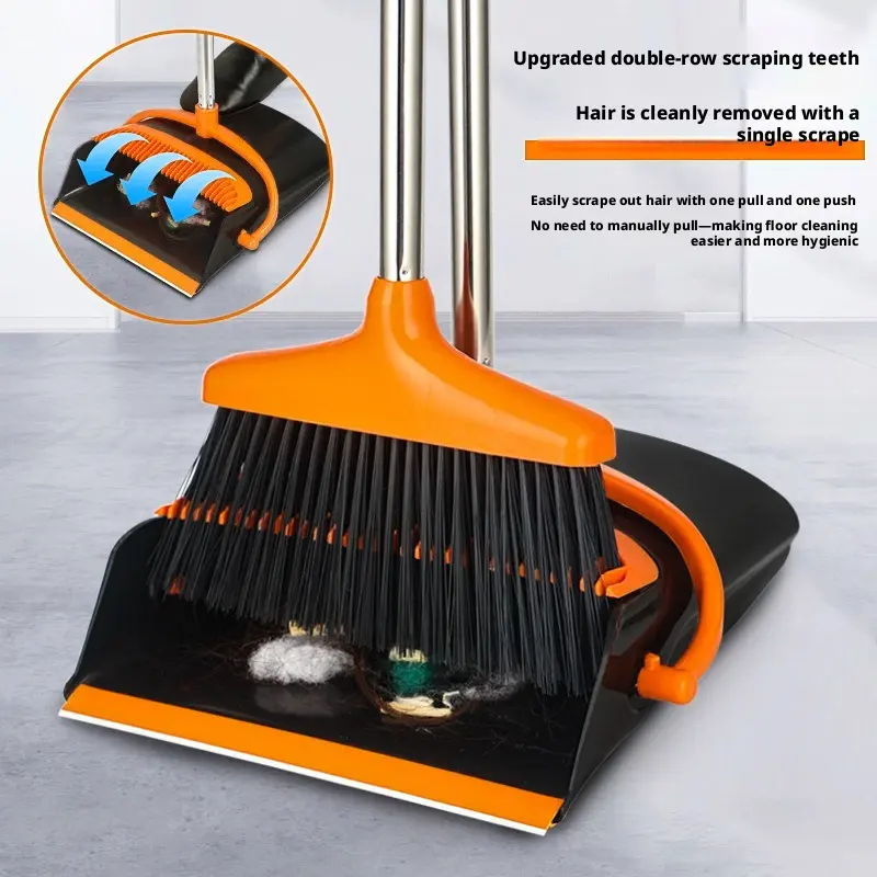 Long-Handled Multifunctional 2-Piece Foldable Plastic Broom & Dustpan Set - Telescopic Handle, Windproof Brush, Comb Teeth, Wet-Dry Dual-Use, Space-Saving Upright Storage for Home Daily Chores Cleaning Tools, Telescopic Handle Brooms, With Dustpan