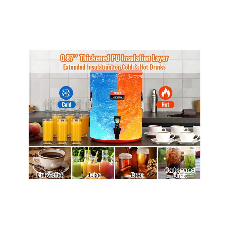 VEVOR Stainless Steel Insulated Beverage Dispenser, 4.5 Gallon 17.2 Liter, Thermal Hot and Cold Drink Server Dispenser with Spigot Handle, Food-grade for Hot Tea Coffee Water Restaurant Drink Shop