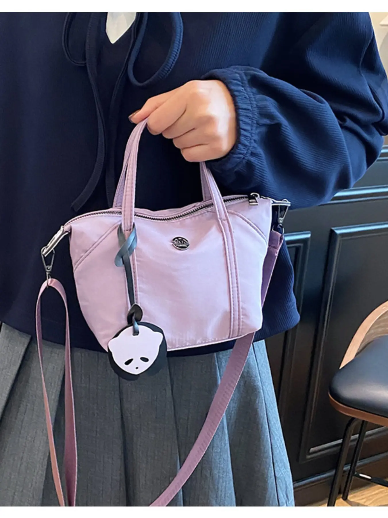 Mini Tote Crossbody Bag, Sweet Daily Style, Detachable Cartoon Panda Charm, Wide Strap, Ideal for Office Women, Casual Outing, Short Trip, Fashionable Crossbody Bag