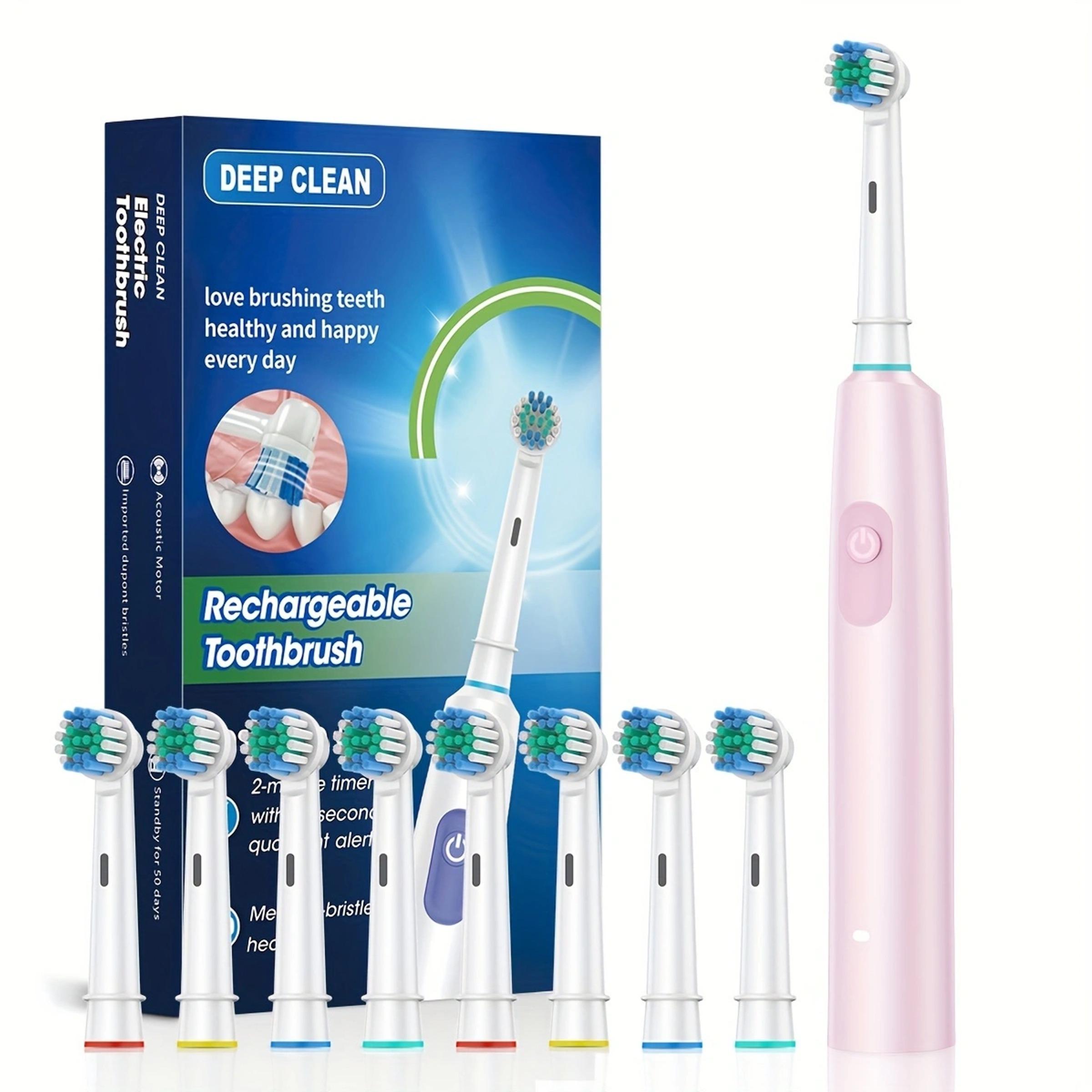 Rechargeable Electric Toothbrush Set, 1 Box Electric Toothbrush with 8 Counts Replacement Brush Heads, Intelligent Timer Toothbrushes for Adults