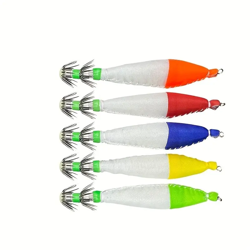 5pcs Glow Squid Jig Lures for Night Fishing, Luminous Shrimp Bait with Sharp Hooks, High Visibility Fishing Jigs for Squid, Cuttlefish & Saltwater Fishing