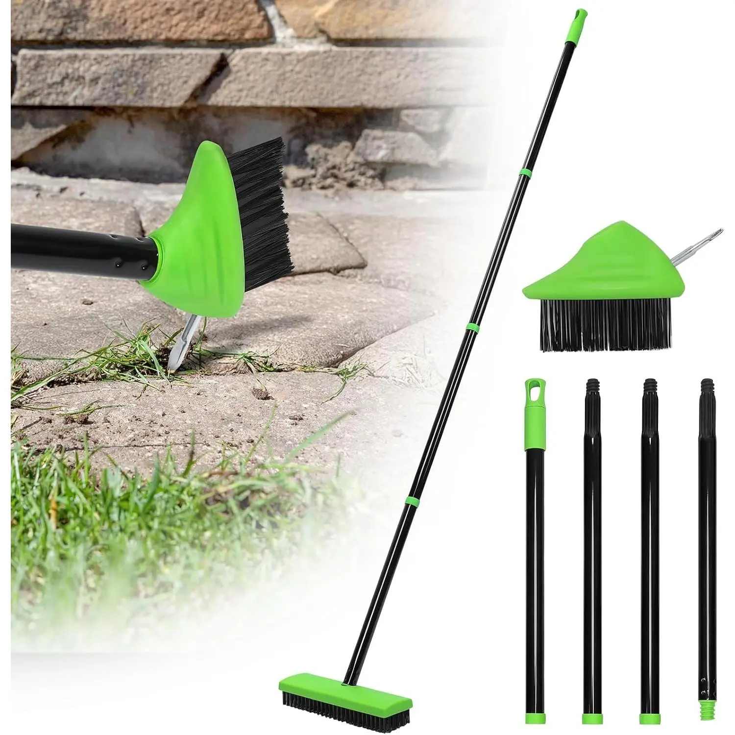 3-in-1 Weeding Wire Metal Brush Tool with Long Handle for Concrete Scrub Deck, Moss, Tough Stains on Paving, Garden, Patio, Pool