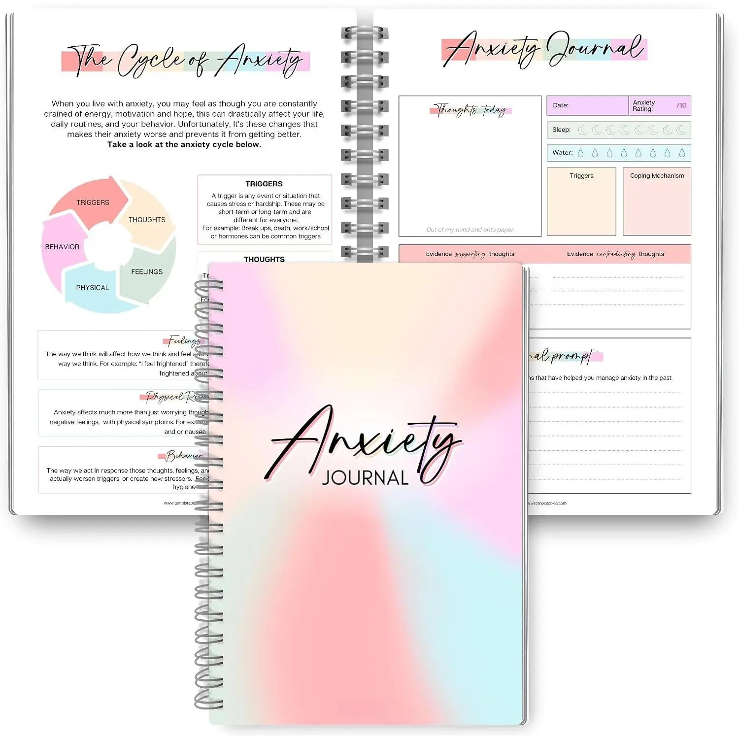 A5 Size Undated Mental Health Journal for Adults - CBT Workbook with Guided Prompts, Trigger Log, Sleep Tracking, Hydration Wellness Tracking Notebook for Management