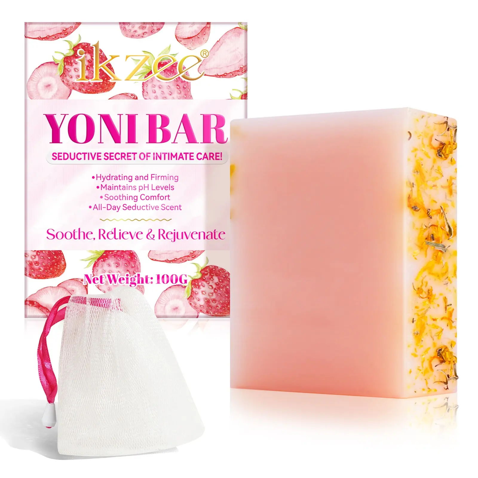 Ikzee Private Soap 100g Strawberry Scent, Natural Ingredients, Gentle Cleansing, Ph Balanced, Moisturizing, Handmade Essential Oil Soap, Mother's Day Gift