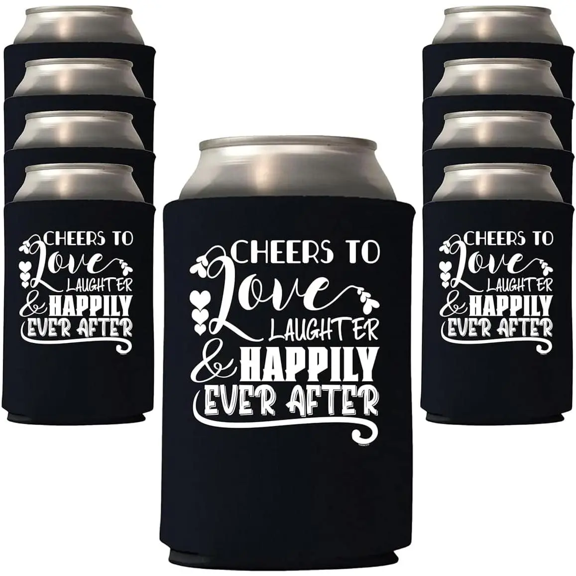 12 Pack Cheers to Love Laughter and Happily Ever After Wedding Can Coolers for Bride and Groom Party Favors Bridal Shower Black