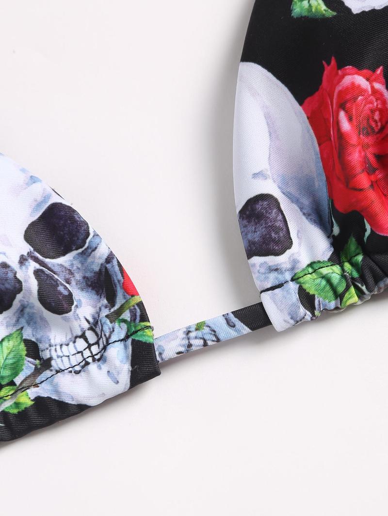 Women's  Summer Beach Casual Holiday Sexy Floral & Letter Graphic Tie Side Bikini Set For Summer Beach With Cover Up 3 Pieces Bikini Swimsuit Bikini