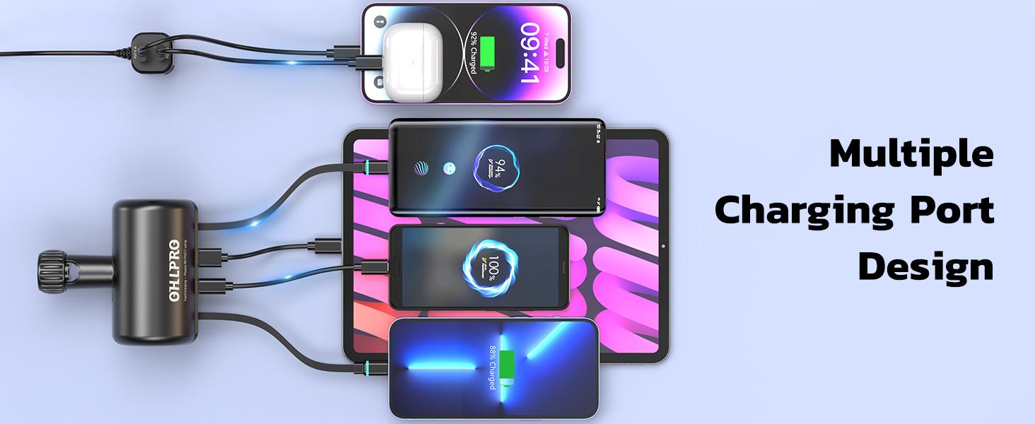 OHLPRO Car Back Seat Charger with Retractable Cables, Headrest Mount Phone Tablet Charger with USB-C PD30W & iOS PD20W Wires, 4-Port Adapter for Uber Taxi Rideshare, with Cigarette Lighter Plug